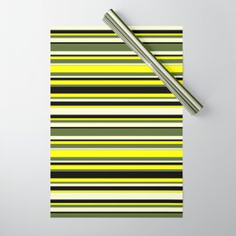 [ Thumbnail: Yellow, Dark Olive Green, Light Yellow, and Black Colored Lines Pattern Wrapping Paper ]