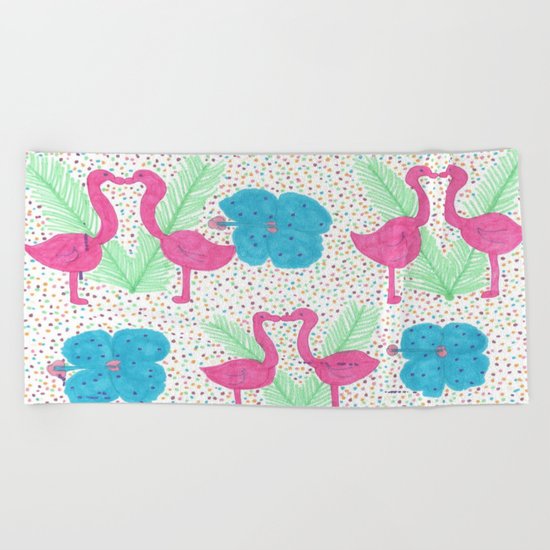 Flamingo Party Pattern Beach Towel