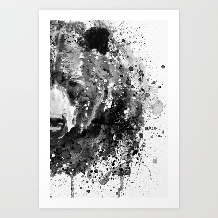 Black And White Half Faced Grizzly Bear Art Print By Marianvoicu Society6