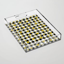 Yellow Flowers All Over - black check Acrylic Tray