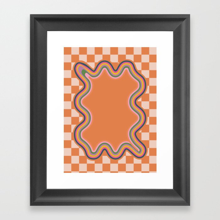 90s Checkerboard - Orange 1 Framed Art Print