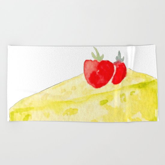 Lemon & Strawberry Cake Beach Towel