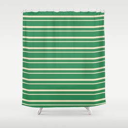 [ Thumbnail: Sea Green and Bisque Colored Lined Pattern Shower Curtain ]