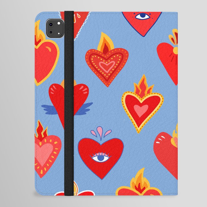 sacred hearts on blue iPad Folio Case