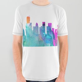 Chicago Skyline Watercolor Blue Orange Pink Purple Chicago Illinois US City Skyline All Over Graphic Tee