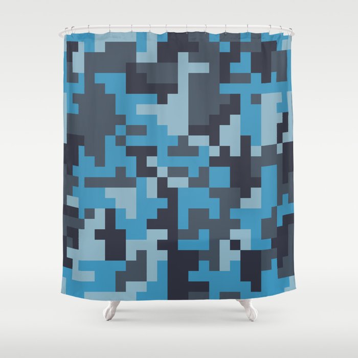 Blue and Grey Pixel Camo pattern Shower Curtain