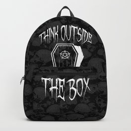 Think Outside The Box Goth Coffin Humour Backpack | Fun, Coffin, Skull, Typography, Humour, Undead, Skulls, Box, Graphicdesign, Death 