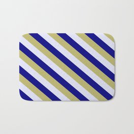 [ Thumbnail: Blue, Dark Khaki & Lavender Colored Lined/Striped Pattern Bath Mat ]
