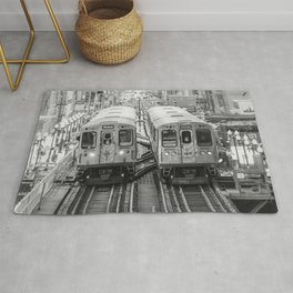 Black and White Chicago Train El Train above Wabash Ave the Loop Windy City Area & Throw Rug