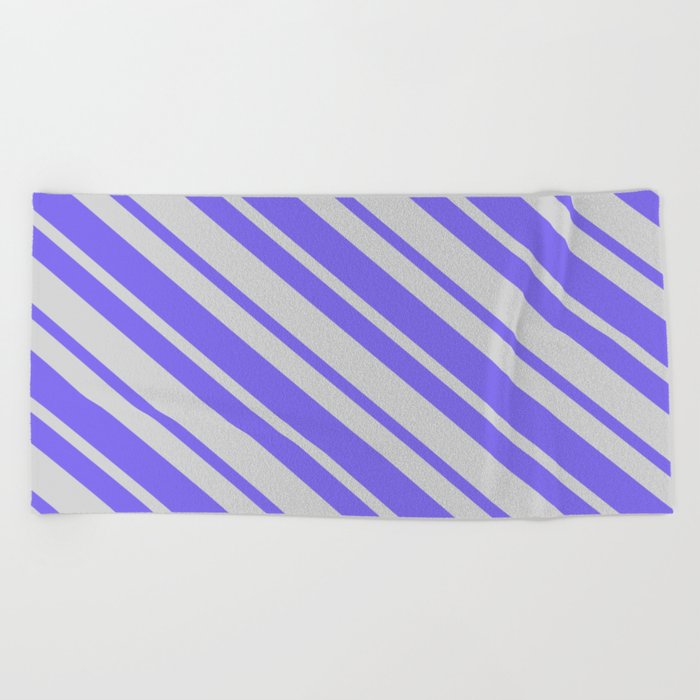 Light Gray & Medium Slate Blue Colored Stripes Pattern Beach Towel