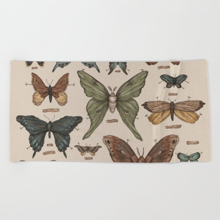 Butterflies and Moth Specimens Beach Towel