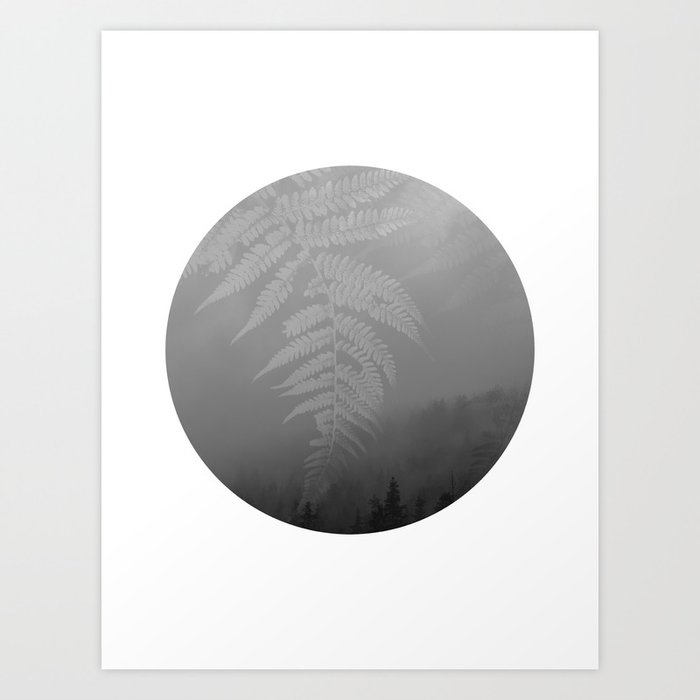 Black and White Circle Art - Foggy Forest  Photography No. 7 Art Print