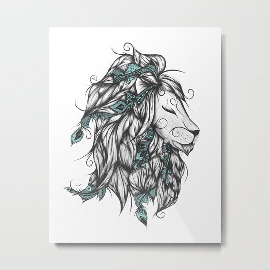 Poetic Lion Turquoise Metal Print