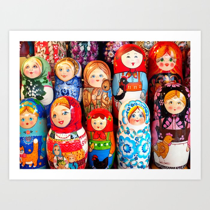 Culture. Group of matrioska, or babushka, symbol of maternity from Russia. Art Print