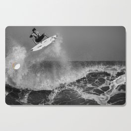 Surf's up; surfer riding the big waves surfing black and white photograph - photography - photographs Cutting Board