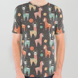 Astronaut Llamas in Space All Over Graphic Tee