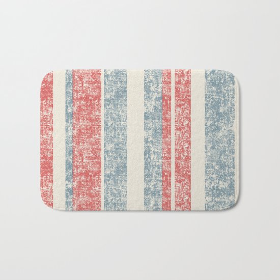 Maritime Navy Stripes Stripe in Red White Blue-Vertical on #Society6 Bath Mat