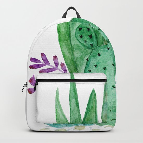 Cacti and succulents . Watercolor . Backpack
