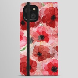 Pressed Poppy Blossom Pattern iPhone Wallet Case