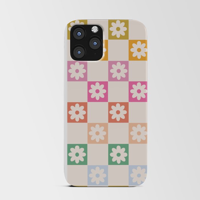 Flowers Rainbow Checkerboard Pattern iPhone Card Case
