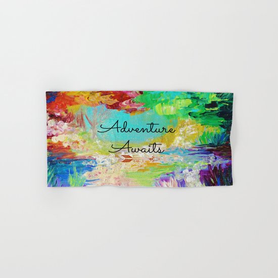 ADVENTURE AWAITS Wanderlust Typography Explore Summer Nature Rainbow Abstract Fine Art Painting Hand & Bath Towel