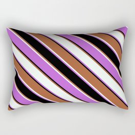 [ Thumbnail: Sienna, Mint Cream, Orchid & Black Colored Pattern of Stripes Rectangular Pillow ]