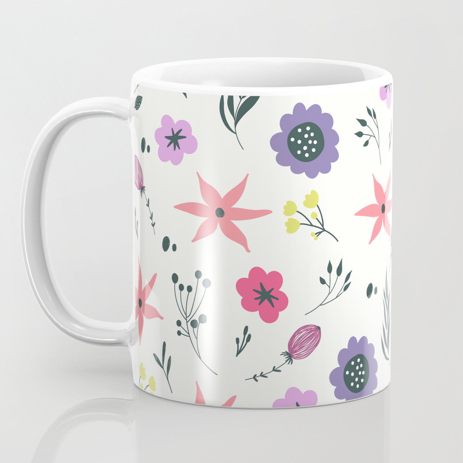 Abstract Coral Purple Violet Vector Floral Pattern Coffee Mug By