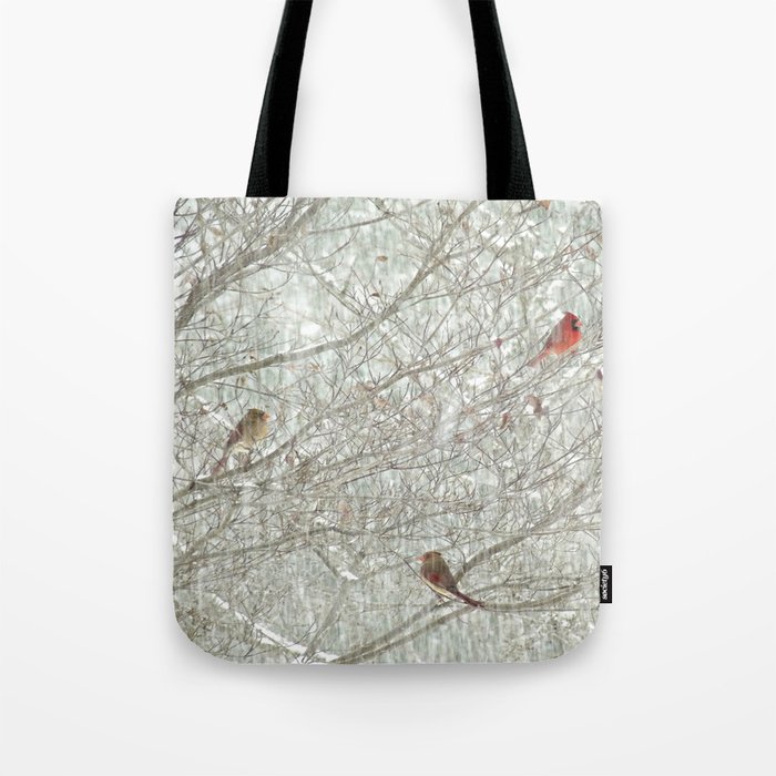 Cardinal Trio in the Snow Tote Bag