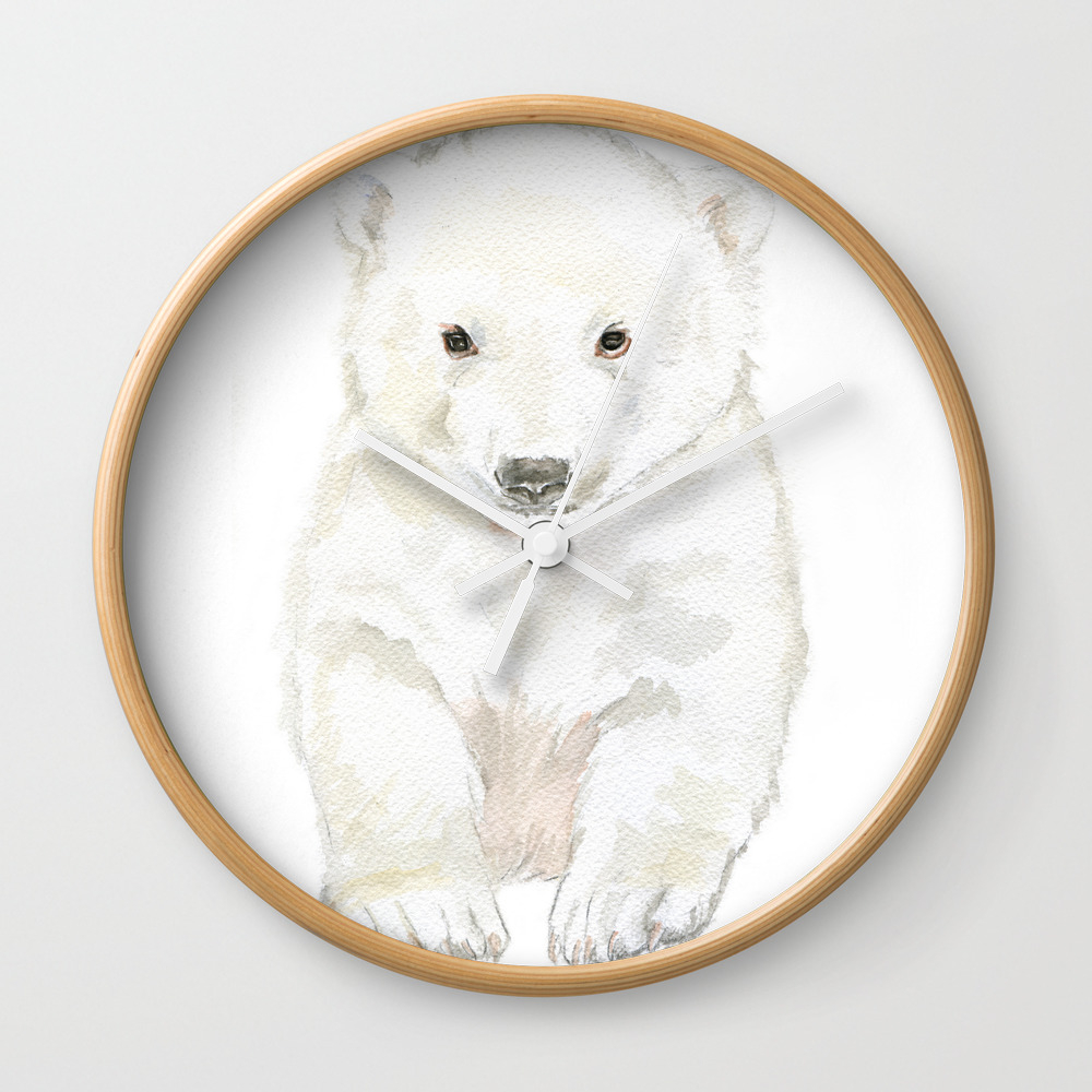 Polar Bear Cub Watercolor Painting Wall Clock By Susanwindsor Society6