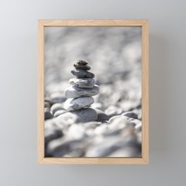 Balancing stones at see with grey colors | fine art travel and nature photography Framed Mini Art Print