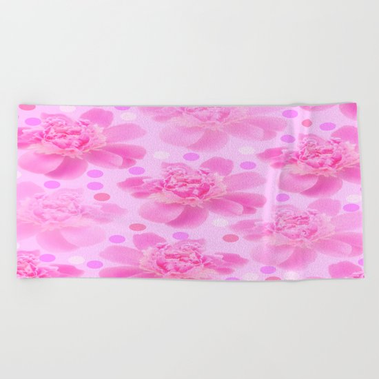 Cute and girly - pink flowers and dots - pink tones - #society6 #buyart Beach Towel