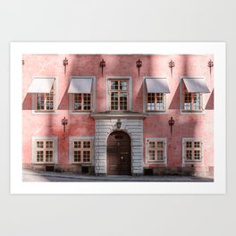 Pink pastel facade in Stockholm | city, color, building, architecture | Travel photography art print Art Print