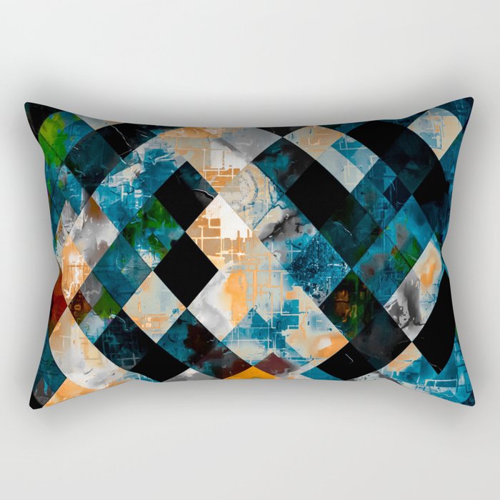 geometric pixel square pattern abstract background in blue yellow Rectangular Pillow