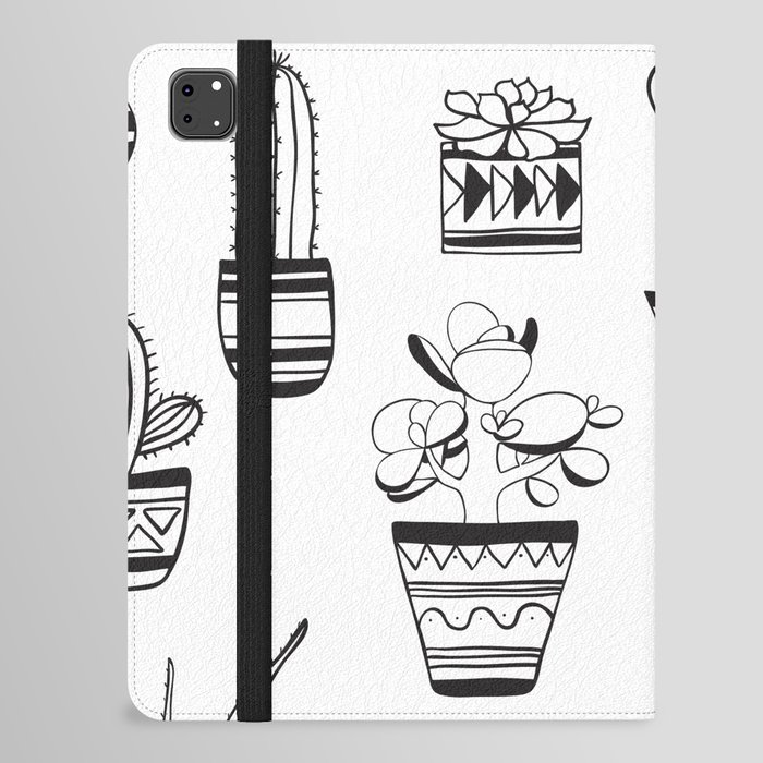 Black and white pattern with hand drawn cacti  iPad Folio Case
