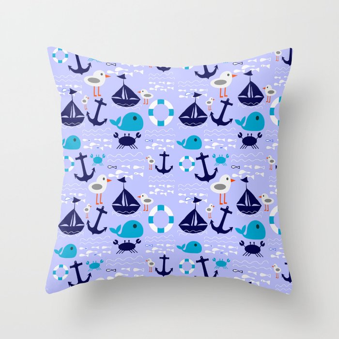 Summer boat light blue Throw Pillow