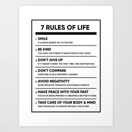 7 Rules of Life | Motivational Quote Art Print
