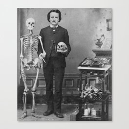 Edgar Allan Poe with Skull and Skeleton macabre black and white photograph Canvas Print