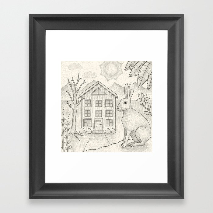 Digital Landscape Drawing Monochrome Framed Art Print