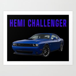 Indigo Blue Hemi 392 Scat Pack Challenger with Shaker Hood scoop American Muscle car version 2 landscape color photograph / photography poster Art Print