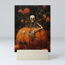 Halloween Skeleton Hand Pumpkins Flowers Art Board Print Mini Art Print