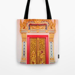 Ancient Gold Carving Thai Temple Wooden Door Photography Tote Bag