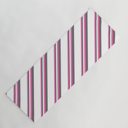 [ Thumbnail: Hot Pink, Dim Grey & White Colored Pattern of Stripes Yoga Mat ]
