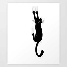 Black Cat Hanging On | Funny Cat Art Print