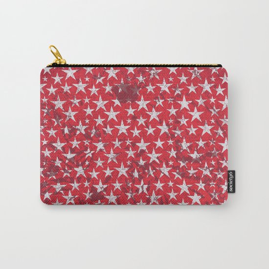 White stars on red grunge textured background Carry-All Pouch