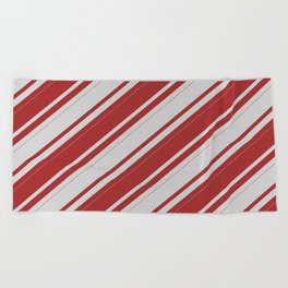 [ Thumbnail: Light Gray & Brown Colored Lines/Stripes Pattern Beach Towel ]