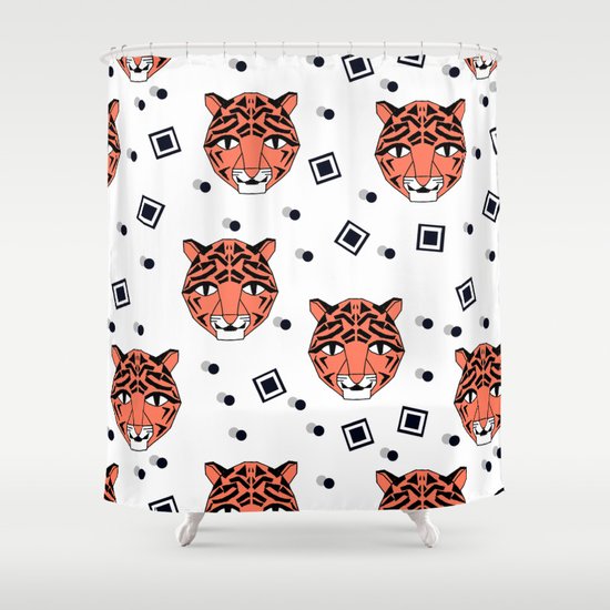Happy Tiger by Andrea Lauren Shower Curtain