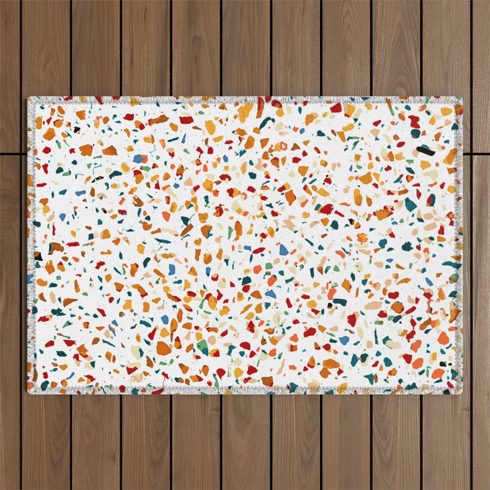 Tan Terrazzo | Eclectic Quirky Confetti Painting | Celebration Colorful Boho Happy Party Graphic  Outdoor Rug