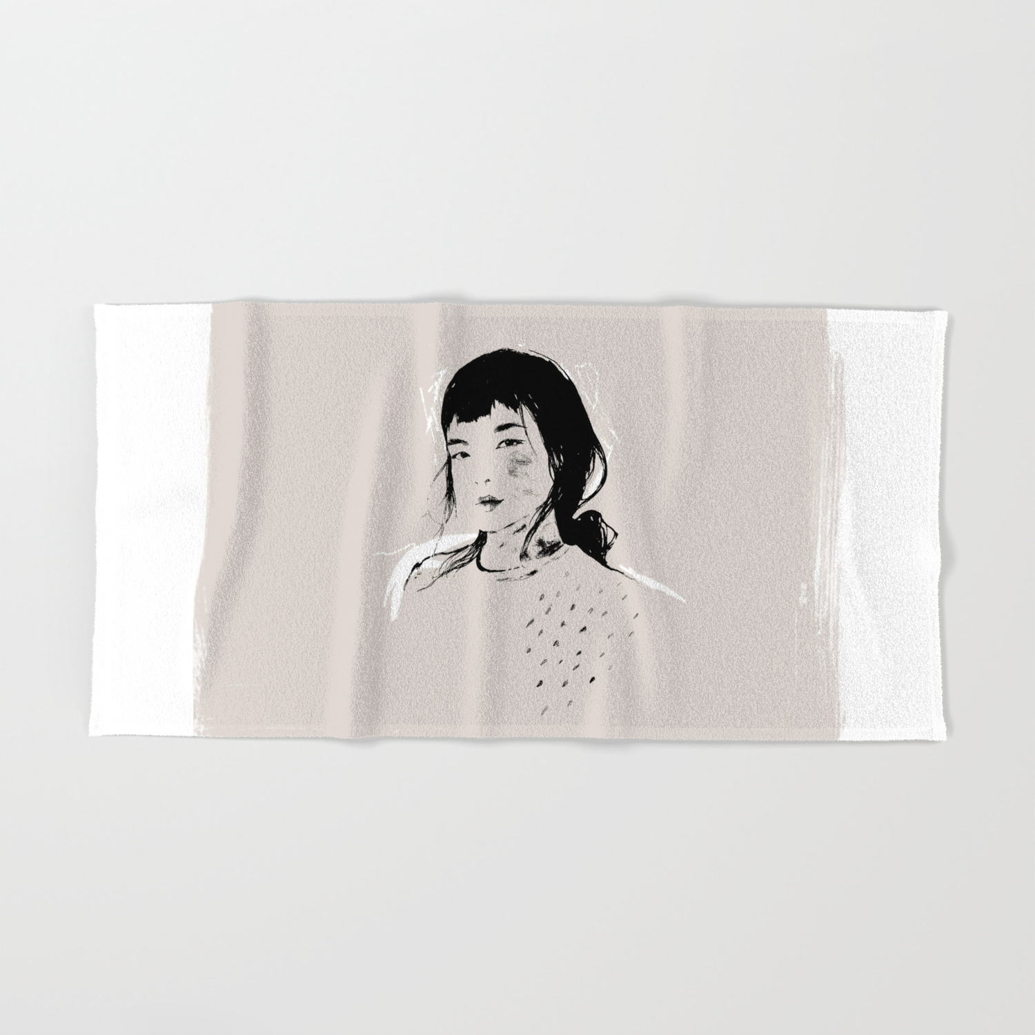 Modern Pencil Drawing Fine Art Portrait Asian Woman Hand Bath