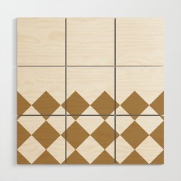 Gold Brown and White Diamond Checkered With Solid White Horizontal Split   Wood Wall Art