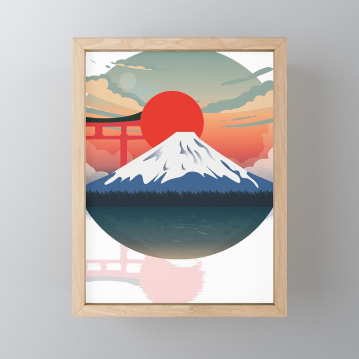 Sunset at Fuji Mountain Framed Mini Art Print